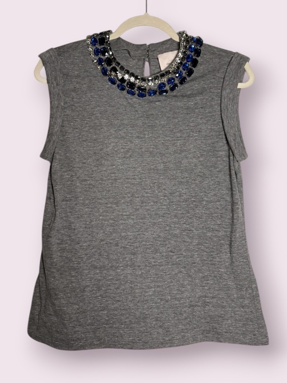 Cinq À Sept Brielle Tee in Grey with Blue and Clear Rhinestones Size XS
